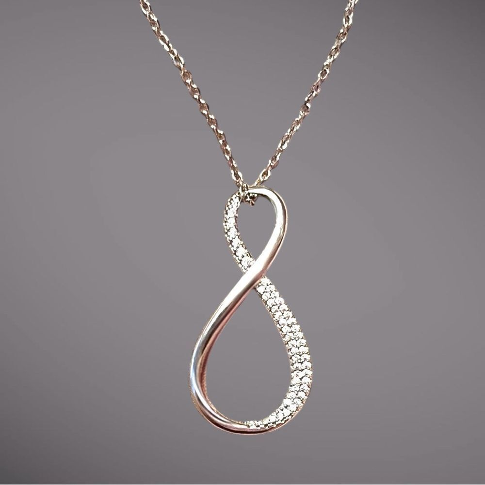 Gorgeous Sterling Silver Infiniti Cubic Zirconia Pendant Necklace